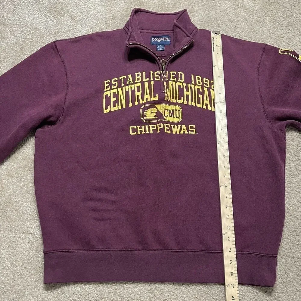 Vtg Central Michigan Chips JanSport Quarter Zip Pull Over Sweater Extra Large